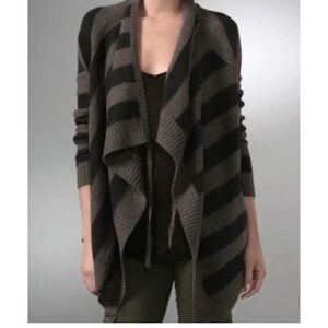Vince Gray Striped Cashmere Alpaca Wool Open Front Wrap Cardigan SIZE S